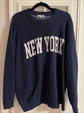 2X Plus Size Classic Navy 'New York' Crewneck Sweater Long Sleeve